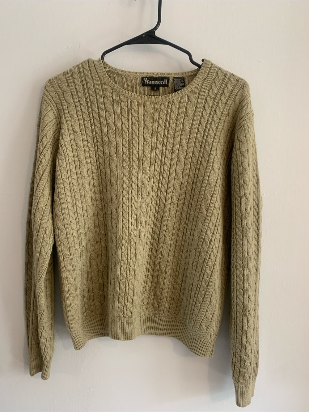 WAINSCOTT 100% Cotton Cable Knit Crewneck Sweater - Beige